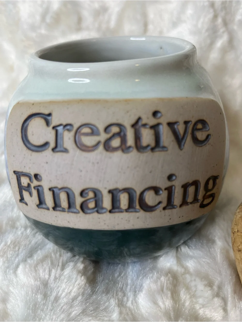 Vintage Creative Financing Pottery Jar with Cork Lid